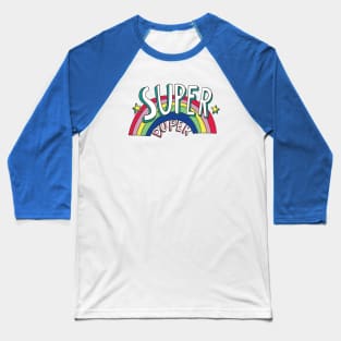 Super Duper Hand Drawn Seventies Style Rainbow Graphic Baseball T-Shirt